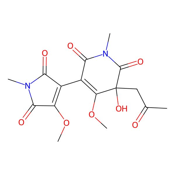 2D Structure of 3-Hydroxy-4-methoxy-5-(4-methoxy-1-methyl-2,5-dioxopyrrol-3-yl)-1-methyl-3-(2-oxopropyl)pyridine-2,6-dione