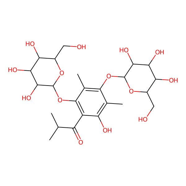 2D Structure of 1-[2-hydroxy-3,5-dimethyl-4,6-bis[[(2S,3R,4S,5S,6R)-3,4,5-trihydroxy-6-(hydroxymethyl)oxan-2-yl]oxy]phenyl]-2-methylpropan-1-one
