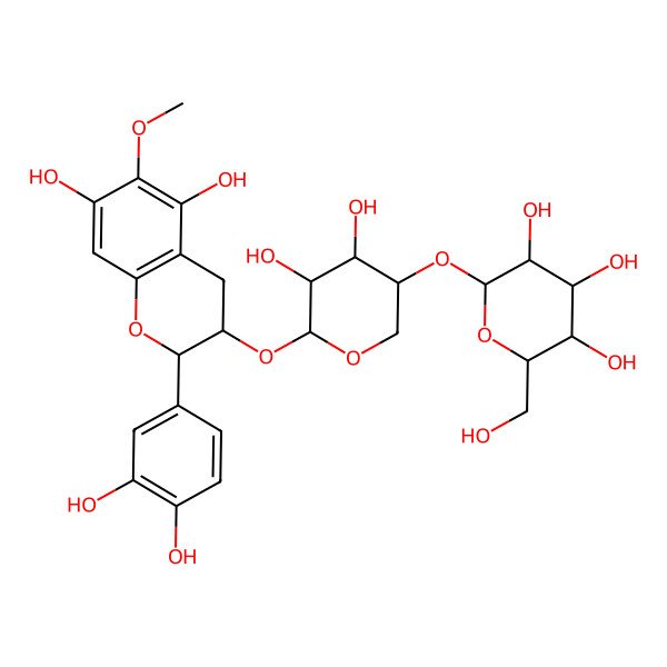 2D Structure of (2S,3R,4S,5R,6R)-2-[(3S,4R,5S,6S)-6-[[(2R,3S)-2-(3,4-dihydroxyphenyl)-5,7-dihydroxy-6-methoxy-3,4-dihydro-2H-chromen-3-yl]oxy]-4,5-dihydroxyoxan-3-yl]oxy-6-(hydroxymethyl)oxane-3,4,5-triol