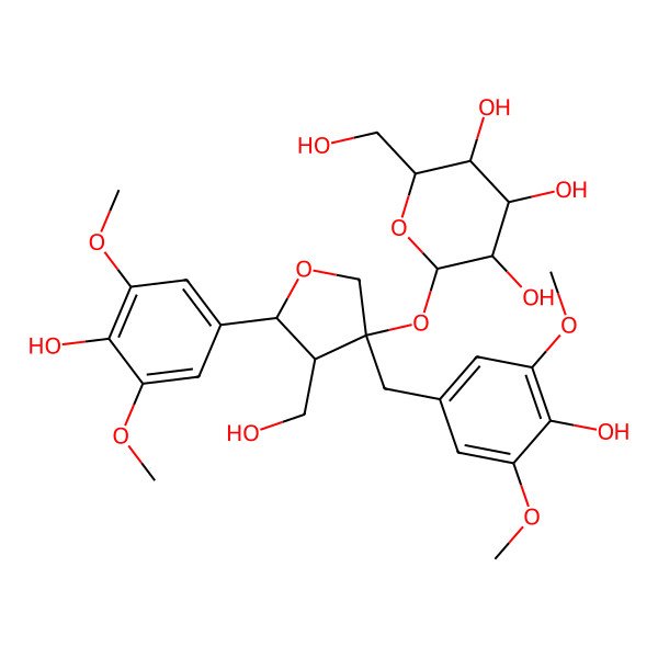 2D Structure of (2S,3R,4S,5S,6R)-2-[(3R,4R,5S)-5-(4-hydroxy-3,5-dimethoxyphenyl)-3-[(4-hydroxy-3,5-dimethoxyphenyl)methyl]-4-(hydroxymethyl)oxolan-3-yl]oxy-6-(hydroxymethyl)oxane-3,4,5-triol