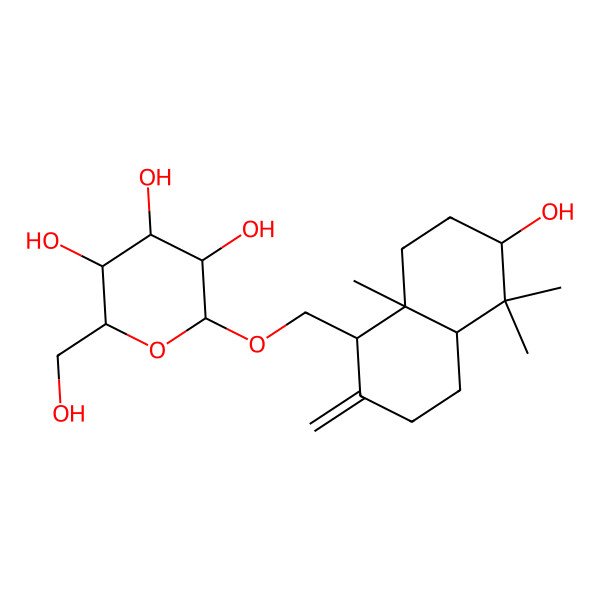 2D Structure of 2-[(6-hydroxy-5,5,8a-trimethyl-2-methylidene-3,4,4a,6,7,8-hexahydro-1H-naphthalen-1-yl)methoxy]-6-(hydroxymethyl)oxane-3,4,5-triol