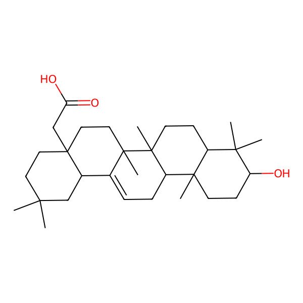 2D Structure of 2-(10-Hydroxy-2,2,6a,6b,9,9,12a-heptamethyl-1,3,4,5,6,6a,7,8,8a,10,11,12,13,14b-tetradecahydropicen-4a-yl)acetic acid 2D Structure of 2-(10-Hydroxy-2,2,6a,6b,9,9,12a-heptamethyl-1,3,4,5,6,6a,7,8,8a,10,11,12,13,14b-tetradecahydropicen-4a-yl)acetic acid