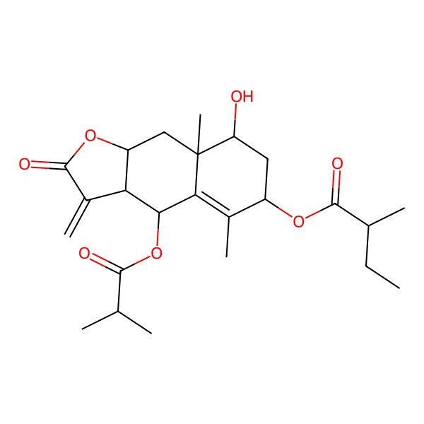 2D Structure of [8-hydroxy-5,8a-dimethyl-3-methylidene-4-(2-methylpropanoyloxy)-2-oxo-4,6,7,8,9,9a-hexahydro-3aH-benzo[f][1]benzofuran-6-yl] 2-methylbutanoate