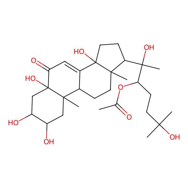 2D Structure of [(2R,3R)-2,6-dihydroxy-6-methyl-2-[(2S,3R,5S,9R,10R,13R,14S,17S)-2,3,5,14-tetrahydroxy-10,13-dimethyl-6-oxo-1,2,3,4,9,11,12,15,16,17-decahydrocyclopenta[a]phenanthren-17-yl]heptan-3-yl] acetate