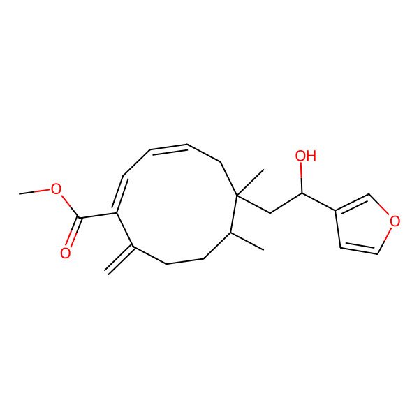 2D Structure of Methyl 6-[2-(furan-3-yl)-2-hydroxyethyl]-6,7-dimethyl-10-methylidenecyclodeca-1,3-diene-1-carboxylate