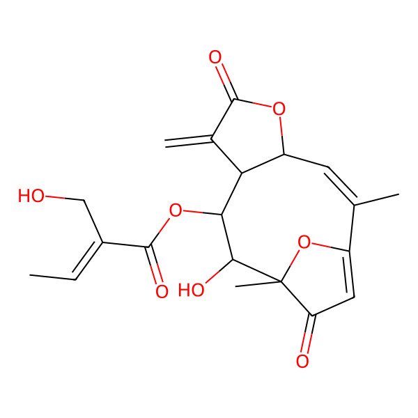 2D Structure of [(2Z,4S,8S,9S,10S,11R)-10-hydroxy-2,11-dimethyl-7-methylidene-6,12-dioxo-5,14-dioxatricyclo[9.2.1.04,8]tetradeca-1(13),2-dien-9-yl] (E)-2-(hydroxymethyl)but-2-enoate