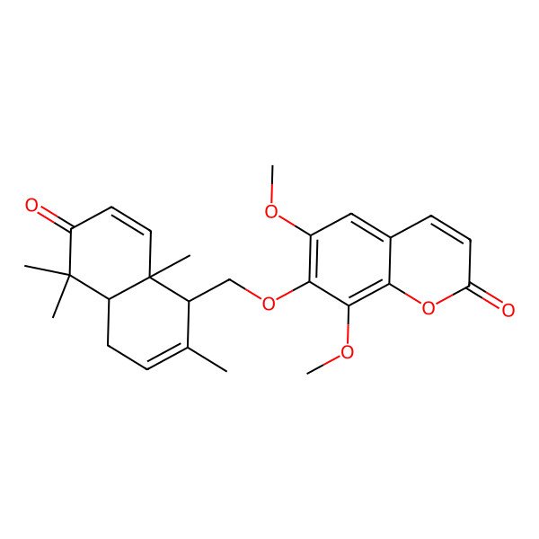 2D Structure of 7-[[(1S,4aS,8aR)-2,5,5,8a-tetramethyl-6-oxo-4,4a-dihydro-1H-naphthalen-1-yl]methoxy]-6,8-dimethoxychromen-2-one