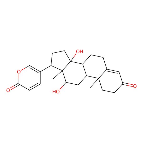 2D Structure of 5-[(8R,9S,10R,12R,13S,14S,17R)-12,14-dihydroxy-10,13-dimethyl-3-oxo-2,6,7,8,9,11,12,15,16,17-decahydro-1H-cyclopenta[a]phenanthren-17-yl]pyran-2-one