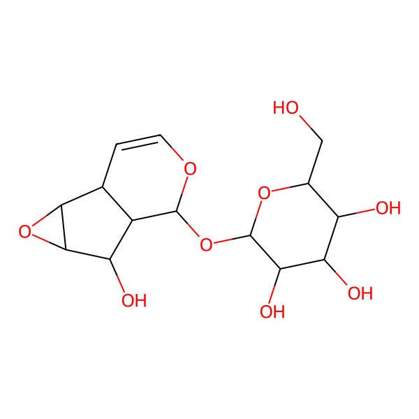 2D Structure of (2S,3R,4S,5S,6R)-2-[[(1R,2S,4R,5R,6S,7S)-5-hydroxy-3,8-dioxatricyclo[4.4.0.02,4]dec-9-en-7-yl]oxy]-6-(hydroxymethyl)oxane-3,4,5-triol