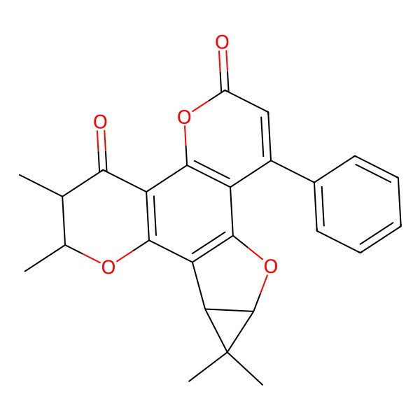 2D Structure of 4,4,16,17-Tetramethyl-9-phenyl-6,12,18-trioxapentacyclo[12.4.0.02,7.03,5.08,13]octadeca-1(14),2(7),8(13),9-tetraene-11,15-dione