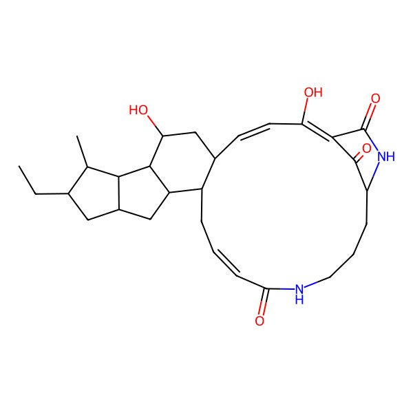 2D Structure of (3E,5S,7S,8R,9S,10S,11S,13R,15R,16S,18Z)-11-ethyl-2,7-dihydroxy-10-methyl-21,26-diazapentacyclo[23.2.1.05,16.08,15.09,13]octacosa-1,3,18-triene-20,27,28-trione