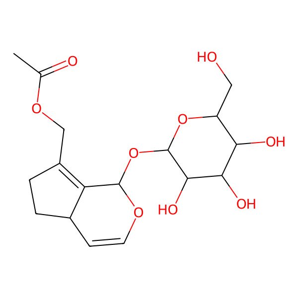 2D Structure of [(1S,4aR)-1-[(2S,3R,4S,5S,6R)-3,4,5-trihydroxy-6-(hydroxymethyl)oxan-2-yl]oxy-1,4a,5,6-tetrahydrocyclopenta[c]pyran-7-yl]methyl acetate