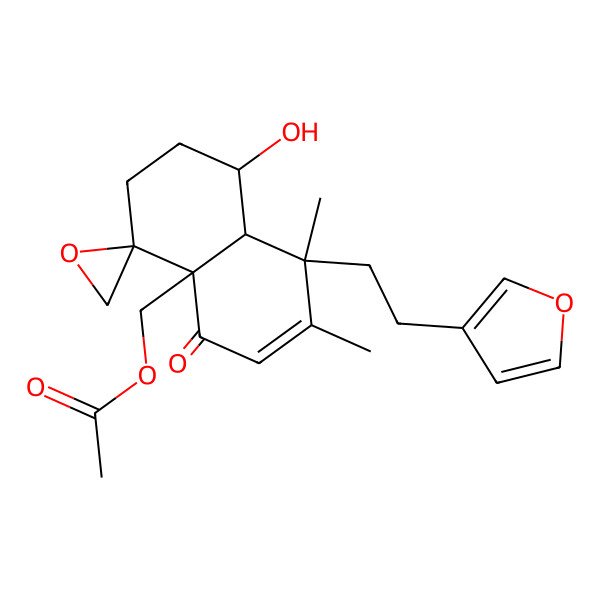 2D Structure of [(1S,4R,4aS,8R,8aR)-8-[2-(furan-3-yl)ethyl]-1-hydroxy-7,8-dimethyl-5-oxospiro[1,2,3,8a-tetrahydronaphthalene-4,2'-oxirane]-4a-yl]methyl acetate