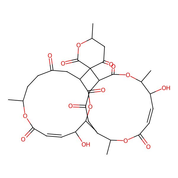 2D Structure of 5-Hydroxy-9-[3-(5-hydroxy-6,14-dimethyl-2,8,11-trioxo-1,7-dioxacyclotetradec-3-en-9-yl)-6-methyl-2,4-dioxooxan-3-yl]-6,14-dimethyl-1,7-dioxacyclotetradec-3-ene-2,8,11-trione