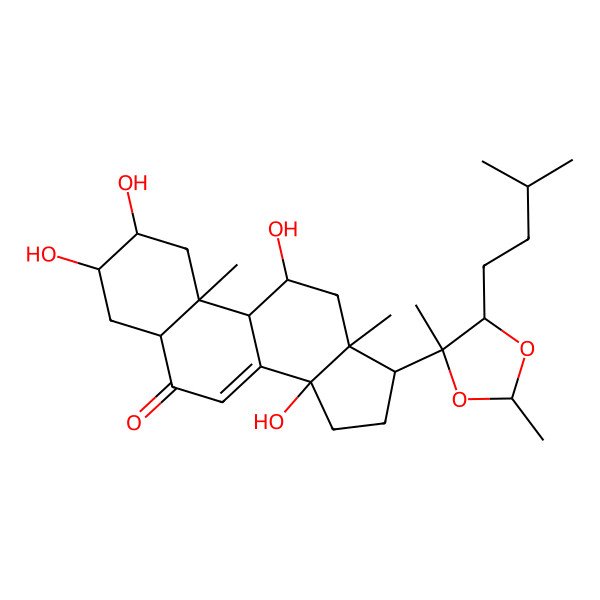 2D Structure of 17-[2,4-dimethyl-5-(3-methylbutyl)-1,3-dioxolan-4-yl]-2,3,11,14-tetrahydroxy-10,13-dimethyl-2,3,4,5,9,11,12,15,16,17-decahydro-1H-cyclopenta[a]phenanthren-6-one