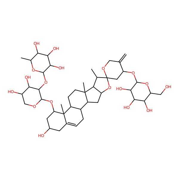 2D Structure of (2S,3R,4R,5R,6S)-2-[(2S,3R,4S,5S)-4,5-dihydroxy-2-[(1S,2S,4S,4'S,6R,7S,8R,9S,12S,13R,14R,16R)-16-hydroxy-7,9,13-trimethyl-5'-methylidene-4'-[(2R,3R,4S,5S,6R)-3,4,5-trihydroxy-6-(hydroxymethyl)oxan-2-yl]oxyspiro[5-oxapentacyclo[10.8.0.02,9.04,8.013,18]icos-18-ene-6,2'-oxane]-14-yl]oxyoxan-3-yl]oxy-6-methyloxane-3,4,5-triol