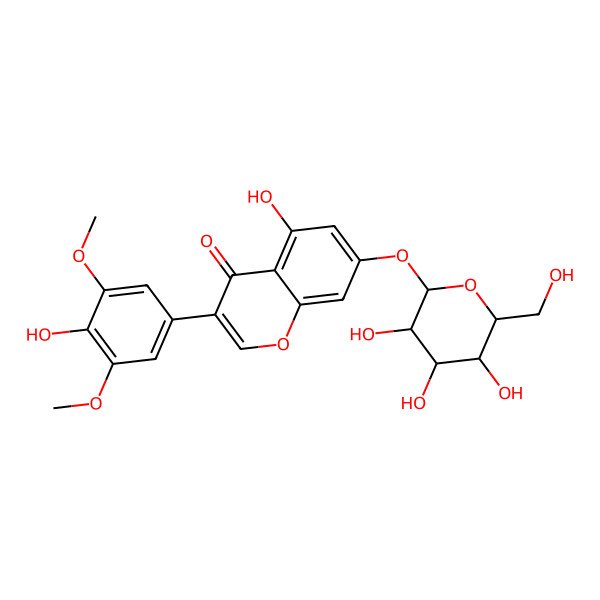 2D Structure of 5-hydroxy-3-(4-hydroxy-3,5-dimethoxyphenyl)-7-[(2S,3R,4S,5S,6R)-3,4,5-trihydroxy-6-(hydroxymethyl)oxan-2-yl]oxychromen-4-one