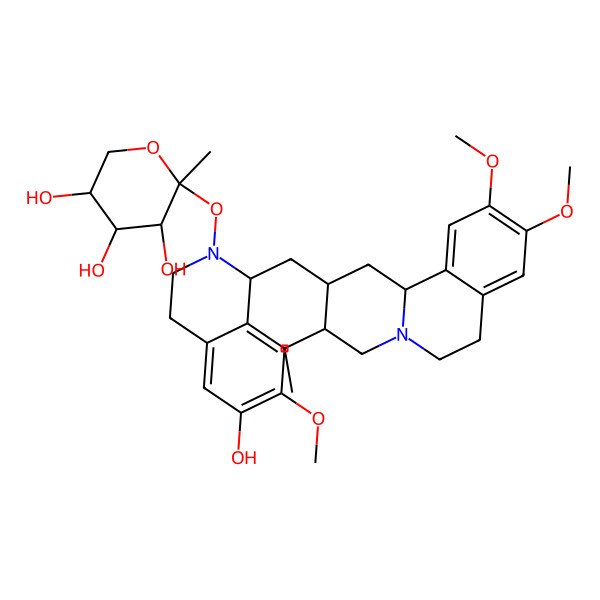 2D Structure of (2S,3S,4R,5R)-2-[[(1R)-1-[[(2R,3R,11bS)-3-ethyl-9,10-dimethoxy-2,3,4,6,7,11b-hexahydro-1H-benzo[a]quinolizin-2-yl]methyl]-6-hydroxy-7-methoxy-3,4-dihydro-1H-isoquinolin-2-yl]oxy]-2-methyloxane-3,4,5-triol
