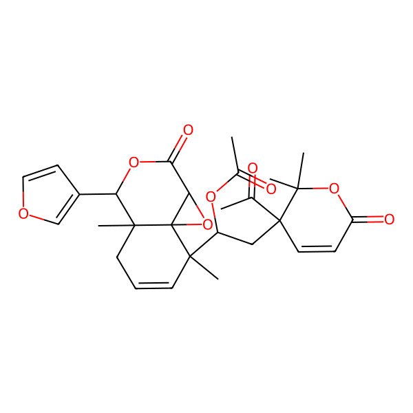2D Structure of [(1R)-1-[(1aS,4S,4aS,8S,8aR)-4-(furan-3-yl)-4a,8-dimethyl-2-oxo-4,5-dihydro-1aH-oxireno[2,3-d]isochromen-8-yl]-2-[(3R)-3-acetyl-2,2-dimethyl-6-oxopyran-3-yl]ethyl] acetate