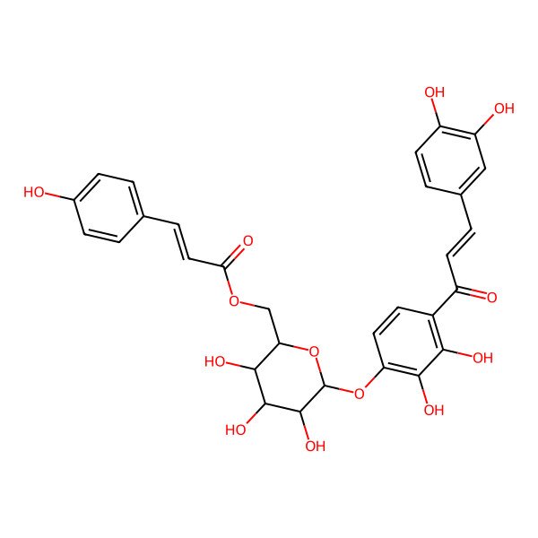 2D Structure of [(2S,3R,4S,5S,6S)-6-[4-[(E)-3-(3,4-dihydroxyphenyl)prop-2-enoyl]-2,3-dihydroxyphenoxy]-3,4,5-trihydroxyoxan-2-yl]methyl (E)-3-(4-hydroxyphenyl)prop-2-enoate