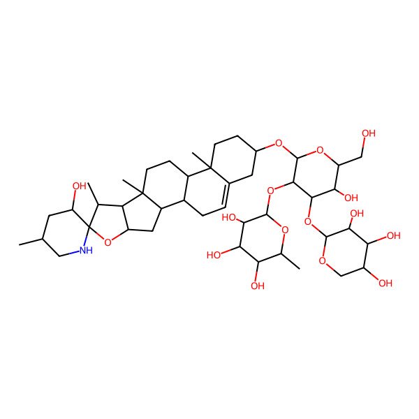 2D Structure of (2S,3R,4R,5R,6S)-2-[(2R,3R,4S,5S,6R)-5-hydroxy-6-(hydroxymethyl)-2-[(1S,2S,3'S,4S,5'R,6S,7S,8R,9S,12S,13R,16S)-3'-hydroxy-5',7,9,13-tetramethylspiro[5-oxapentacyclo[10.8.0.02,9.04,8.013,18]icos-18-ene-6,2'-piperidine]-16-yl]oxy-4-[(2S,3R,4S,5R)-3,4,5-trihydroxyoxan-2-yl]oxyoxan-3-yl]oxy-6-methyloxane-3,4,5-triol