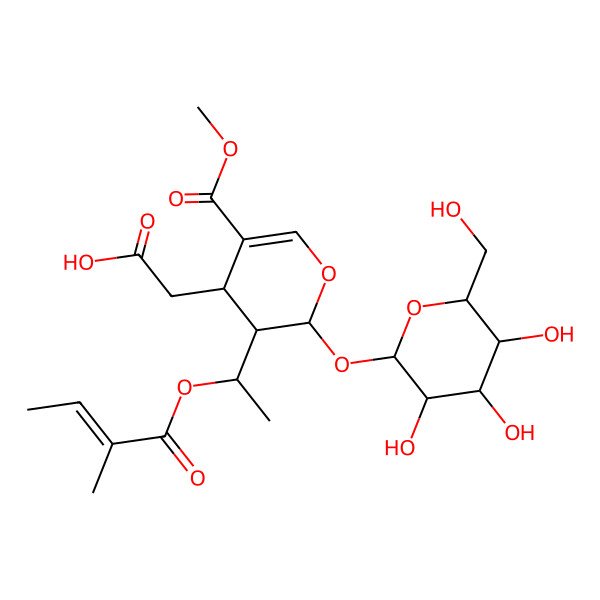 2D Structure of 2-[5-methoxycarbonyl-3-[1-(2-methylbut-2-enoyloxy)ethyl]-2-[3,4,5-trihydroxy-6-(hydroxymethyl)oxan-2-yl]oxy-3,4-dihydro-2H-pyran-4-yl]acetic acid