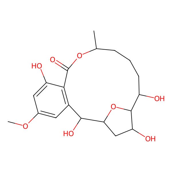 2D Structure of 2,7,15,17-Tetrahydroxy-5-methoxy-11-methyl-10,19-dioxatricyclo[14.2.1.03,8]nonadeca-3(8),4,6-trien-9-one
