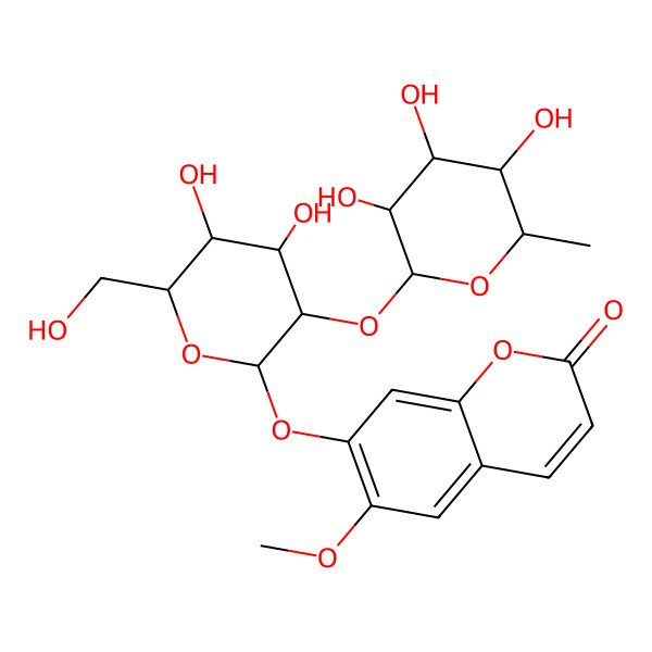 2D Structure of 7-[4,5-Dihydroxy-6-(hydroxymethyl)-3-(3,4,5-trihydroxy-6-methyloxan-2-yl)oxyoxan-2-yl]oxy-6-methoxychromen-2-one