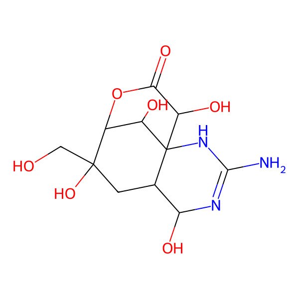 2D Structure of 3-Amino-5,8,12,13-tetrahydroxy-8-(hydroxymethyl)-10-oxa-2,4-diazatricyclo[7.3.1.01,6]tridec-3-en-11-one