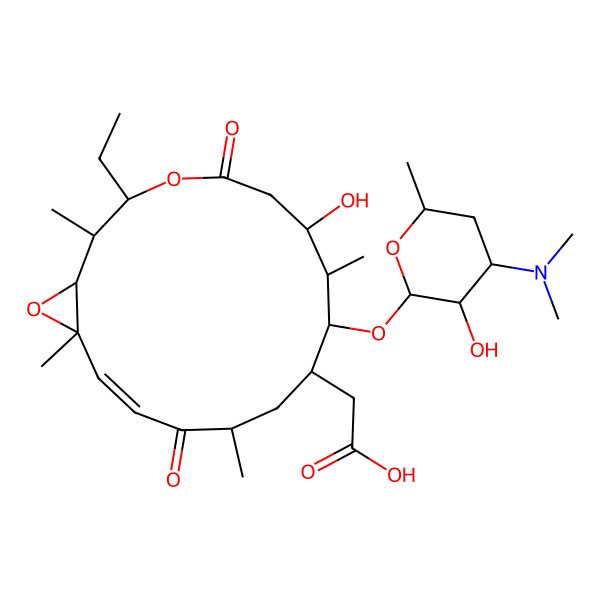2D Structure of 2-[9-[4-(Dimethylamino)-3-hydroxy-6-methyloxan-2-yl]oxy-3-ethyl-7-hydroxy-2,8,12,16-tetramethyl-5,13-dioxo-4,17-dioxabicyclo[14.1.0]heptadec-14-en-10-yl]acetic acid
