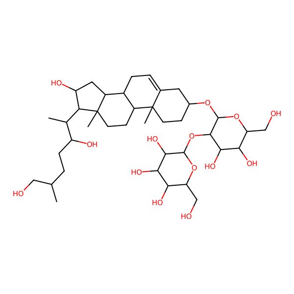 2D Structure of 2-[2-[[17-(3,7-dihydroxy-6-methylheptan-2-yl)-16-hydroxy-10,13-dimethyl-2,3,4,7,8,9,11,12,14,15,16,17-dodecahydro-1H-cyclopenta[a]phenanthren-3-yl]oxy]-4,5-dihydroxy-6-(hydroxymethyl)oxan-3-yl]oxy-6-(hydroxymethyl)oxane-3,4,5-triol