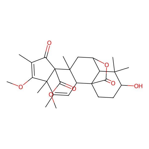 2D Structure of Methyl 15-hydroxy-6-methoxy-4,5,7,10,14,14-hexamethyl-8,18-dioxo-19-oxapentacyclo[10.5.2.01,13.02,10.05,9]nonadeca-3,6-diene-9-carboxylate