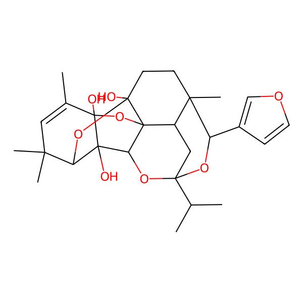 2D Structure of 13-(Furan-3-yl)-4,6,6,12-tetramethyl-15-propan-2-yl-8,14,19,20-tetraoxahexacyclo[13.3.1.13,18.02,7.09,18.012,17]icos-4-ene-2,3,9-triol