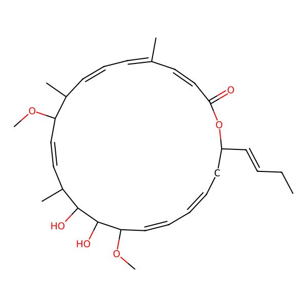 2D Structure of 22-But-1-enyl-14,15-dihydroxy-10,16-dimethoxy-5,9,13-trimethyl-1-oxacyclodocosa-3,5,7,11,17,19-hexaen-2-one