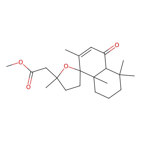 2D Structure of methyl 2-[(2'R,4aS,8R,8aS)-2',4,4,7,8a-pentamethyl-5-oxospiro[1,2,3,4a-tetrahydronaphthalene-8,5'-oxolane]-2'-yl]acetate