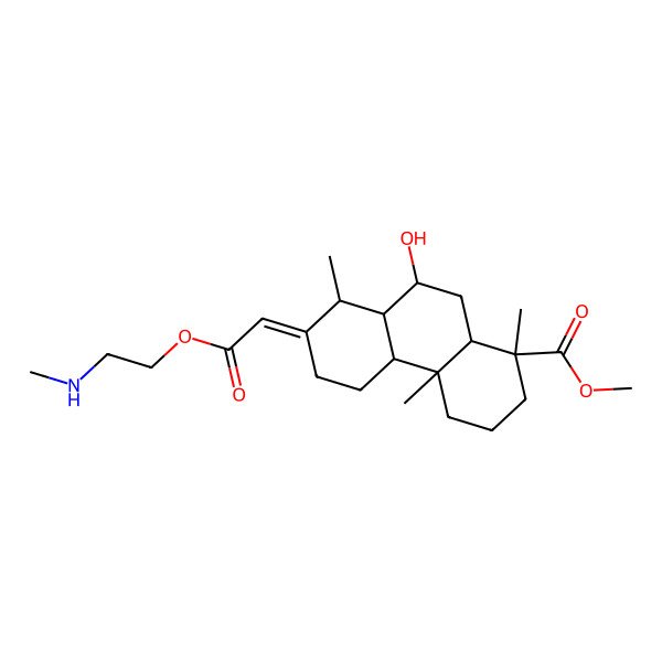 2D Structure of methyl (1S,4aR,4bS,8R,8aR,9R,10aS)-9-hydroxy-1,4a,8-trimethyl-7-[2-[2-(methylamino)ethoxy]-2-oxoethylidene]-3,4,4b,5,6,8,8a,9,10,10a-decahydro-2H-phenanthrene-1-carboxylate