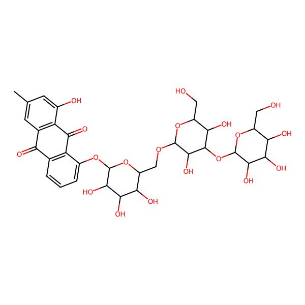 2D Structure of 8-[6-[[3,5-Dihydroxy-6-(hydroxymethyl)-4-[3,4,5-trihydroxy-6-(hydroxymethyl)oxan-2-yl]oxyoxan-2-yl]oxymethyl]-3,4,5-trihydroxyoxan-2-yl]oxy-1-hydroxy-3-methylanthracene-9,10-dione