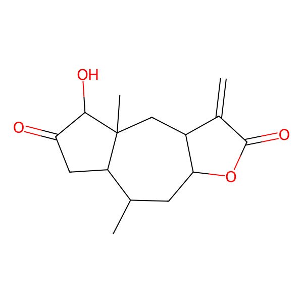 2D Structure of (3aR,5R,8R,8aS,9aR)-8-hydroxy-5,8a-dimethyl-1-methylidene-3a,4,5,5a,6,8,9,9a-octahydroazuleno[6,5-b]furan-2,7-dione