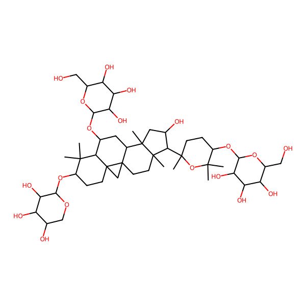 2D Structure of 2-(Hydroxymethyl)-6-[6-[14-hydroxy-7,7,12,16-tetramethyl-9-[3,4,5-trihydroxy-6-(hydroxymethyl)oxan-2-yl]oxy-6-(3,4,5-trihydroxyoxan-2-yl)oxy-15-pentacyclo[9.7.0.01,3.03,8.012,16]octadecanyl]-2,2,6-trimethyloxan-3-yl]oxyoxane-3,4,5-triol