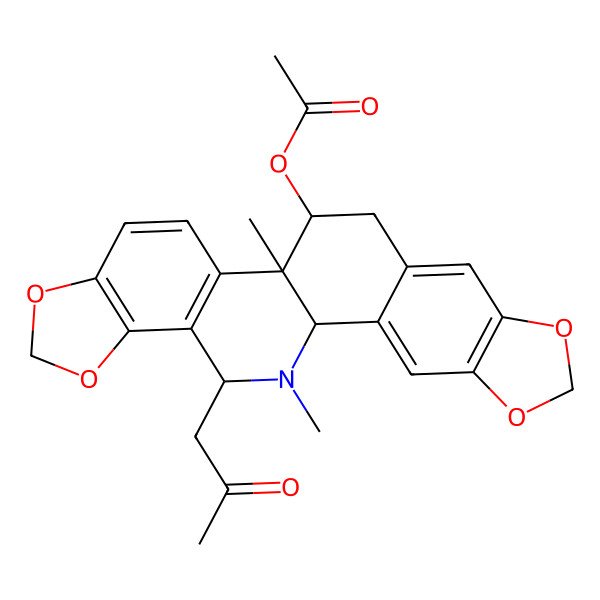 2D Structure of [(1S,12R,13S,23S)-13,24-dimethyl-23-(2-oxopropyl)-5,7,18,20-tetraoxa-24-azahexacyclo[11.11.0.02,10.04,8.014,22.017,21]tetracosa-2,4(8),9,14(22),15,17(21)-hexaen-12-yl] acetate