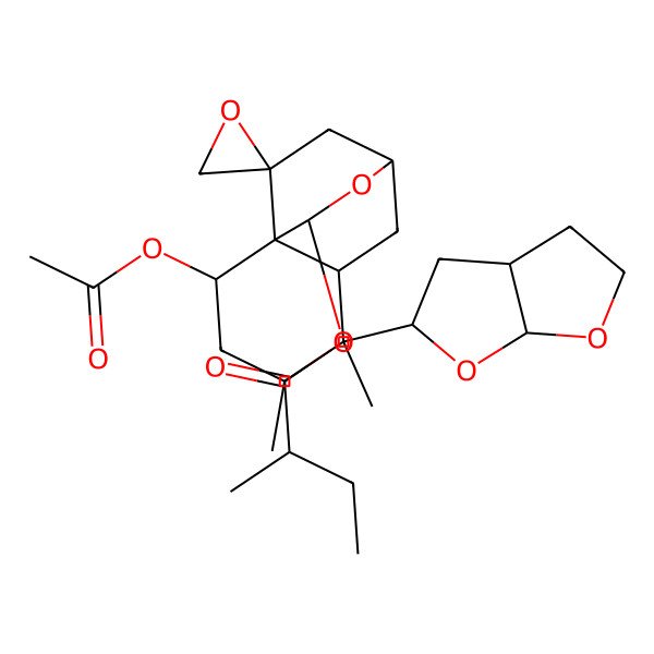 2D Structure of [5-(2,3,3a,4,5,6a-Hexahydrofuro[2,3-b]furan-5-yl)-2-acetyloxy-4,5-dimethylspiro[9-oxatricyclo[6.2.2.01,6]dodecane-11,2'-oxirane]-10-yl] 2-methylbutanoate