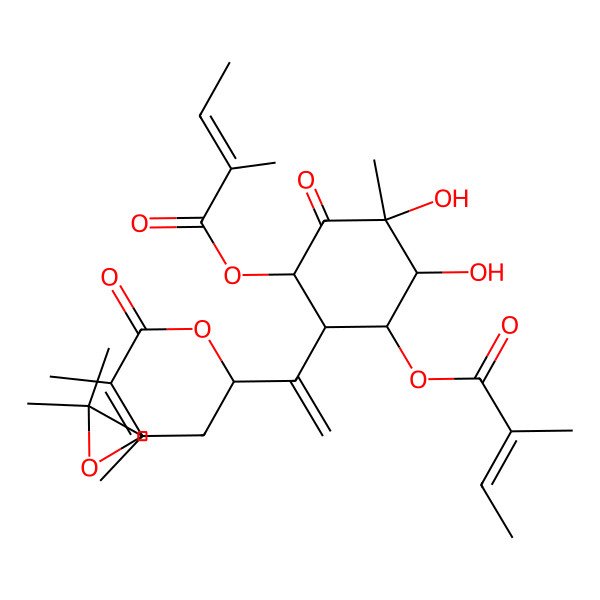2D Structure of [(1S,2S,3R,5R,6S)-6-[(3S)-4-[(2R)-3,3-dimethyloxiran-2-yl]-3-[(Z)-2-methylbut-2-enoyl]oxybut-1-en-2-yl]-2,3-dihydroxy-3-methyl-5-[(Z)-2-methylbut-2-enoyl]oxy-4-oxocyclohexyl] (Z)-2-methylbut-2-enoate