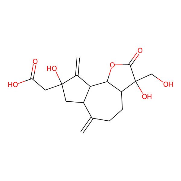 2D Structure of 2-[(3R,3aR,6aR,8R,9aR,9bR)-3,8-dihydroxy-3-(hydroxymethyl)-6,9-dimethylidene-2-oxo-4,5,6a,7,9a,9b-hexahydro-3aH-azuleno[4,5-b]furan-8-yl]acetic acid