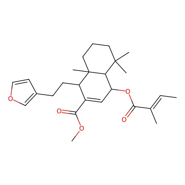 2D Structure of Methyl 1-[2-(furan-3-yl)ethyl]-5,5,8a-trimethyl-4-(2-methylbut-2-enoyloxy)-1,4,4a,6,7,8-hexahydronaphthalene-2-carboxylate