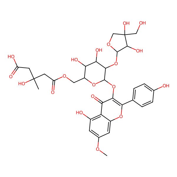 2D Structure of (3S)-5-[[(2S,3R,4S,5S,6S)-5-[(2S,3S,4R)-3,4-dihydroxy-4-(hydroxymethyl)oxolan-2-yl]oxy-3,4-dihydroxy-6-[5-hydroxy-2-(4-hydroxyphenyl)-7-methoxy-4-oxochromen-3-yl]oxyoxan-2-yl]methoxy]-3-hydroxy-3-methyl-5-oxopentanoic acid