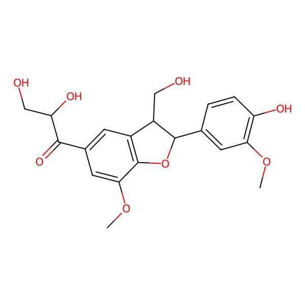 2D Structure of (2R)-2,3-dihydroxy-1-[(2R,3S)-2-(4-hydroxy-3-methoxyphenyl)-3-(hydroxymethyl)-7-methoxy-2,3-dihydro-1-benzofuran-5-yl]propan-1-one
