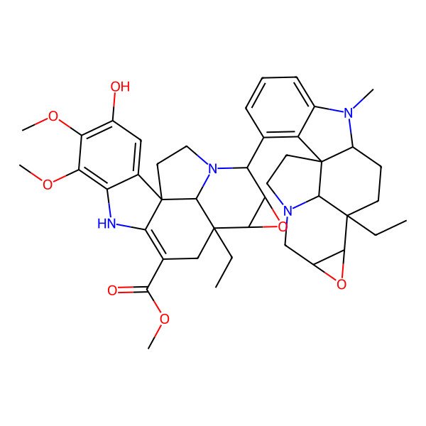 2D Structure of Methyl 12-ethyl-16-(12-ethyl-8-methyl-14-oxa-8,17-diazahexacyclo[10.7.1.01,9.02,7.013,15.017,20]icosa-2,4,6-trien-3-yl)-4-hydroxy-5,6-dimethoxy-14-oxa-8,17-diazahexacyclo[10.7.1.01,9.02,7.013,15.017,20]icosa-2,4,6,9-tetraene-10-carboxylate