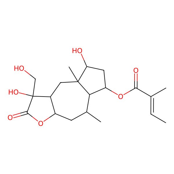 2D Structure of [1,8-dihydroxy-1-(hydroxymethyl)-5,8a-dimethyl-2-oxo-4,5,5a,6,7,8,9,9a-octahydro-3aH-azuleno[6,5-b]furan-6-yl] 2-methylbut-2-enoate