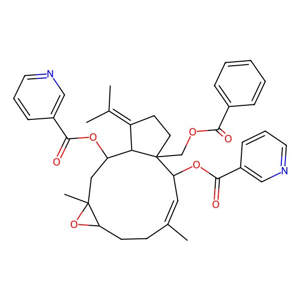 2D Structure of [(1S,2R,4S,6R,9E,11S,12S)-12-(benzoyloxymethyl)-4,9-dimethyl-15-propan-2-ylidene-11-(pyridine-3-carbonyloxy)-5-oxatricyclo[10.3.0.04,6]pentadec-9-en-2-yl] pyridine-3-carboxylate