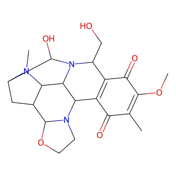 2D Structure of 21-Hydroxy-16-(hydroxymethyl)-13-methoxy-12,20-dimethyl-5-oxa-8,17,20-triazahexacyclo[15.3.1.03,19.04,8.09,18.010,15]henicosa-10(15),12-diene-11,14-dione